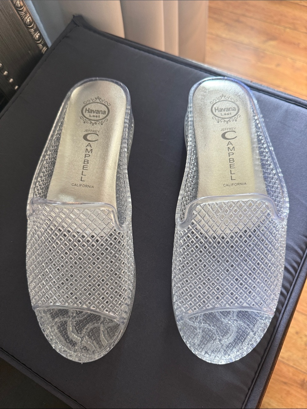 Jeffrey Campbell Clear Textured Slide Mules with Silver Footbed